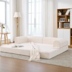 2-Seater Sofa Bed in Soft Corduroy, Convertible Floor Sofa Bed, Space-Saving Futon Sofa