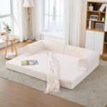 2-Seater Sofa Bed in Soft Corduroy, Convertible Floor Sofa Bed, Space-Saving Futon Sofa - Image 2