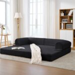 2-Seater Sofa Bed in Soft Corduroy, Convertible Floor Sofa Bed, Space-Saving Futon Sofa