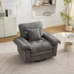 Chenille 360° Swivel Accent Chair in Oversized Format for Reading - Comfortable Accent Chair with Stool