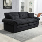 213 cm Chenille-Tiefeinzelsofa mit Doppelschichtkissen (Memory-Schaum + Taschenfedern) – Bequeme Zwe - Image 3