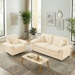 2-Teiliges Chenill-Sofaset: Einzelsofa + Loveseat mit zweischichtiger Sitzpolsterung & Dekokissen, T
