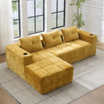 258 centimeter wide fully compressed L-shaped sofa with three pillows - a classic, minimalist, and c - Image 6