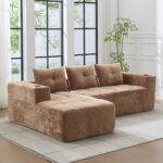 258 centimetres wide fully compressed L-shaped sofa with three pillows - a classic, minimalist, and - Image 7