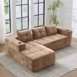 258 centimetres wide fully compressed L-shaped sofa with three pillows - a classic, minimalist, and - Image 8