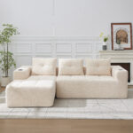 258 cm wide L sofa with three cushions (spring core + 2 plastic pocket plates) – classic, minimalist