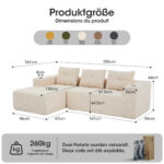 258 cm wide L sofa with three cushions (spring core + 2 plastic pocket plates) – classic, minimalist - Image 2