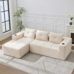 258 cm wide L sofa with three cushions (spring core + 2 plastic pocket plates) – classic, minimalist - Image 5