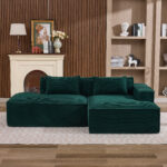 235 cm wide economy textile sofa with two cushions + feather bag - modern, simple and comfortable so