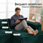 235 cm wide economy textile sofa with two cushions + feather bag - modern, simple and comfortable so - Image 3