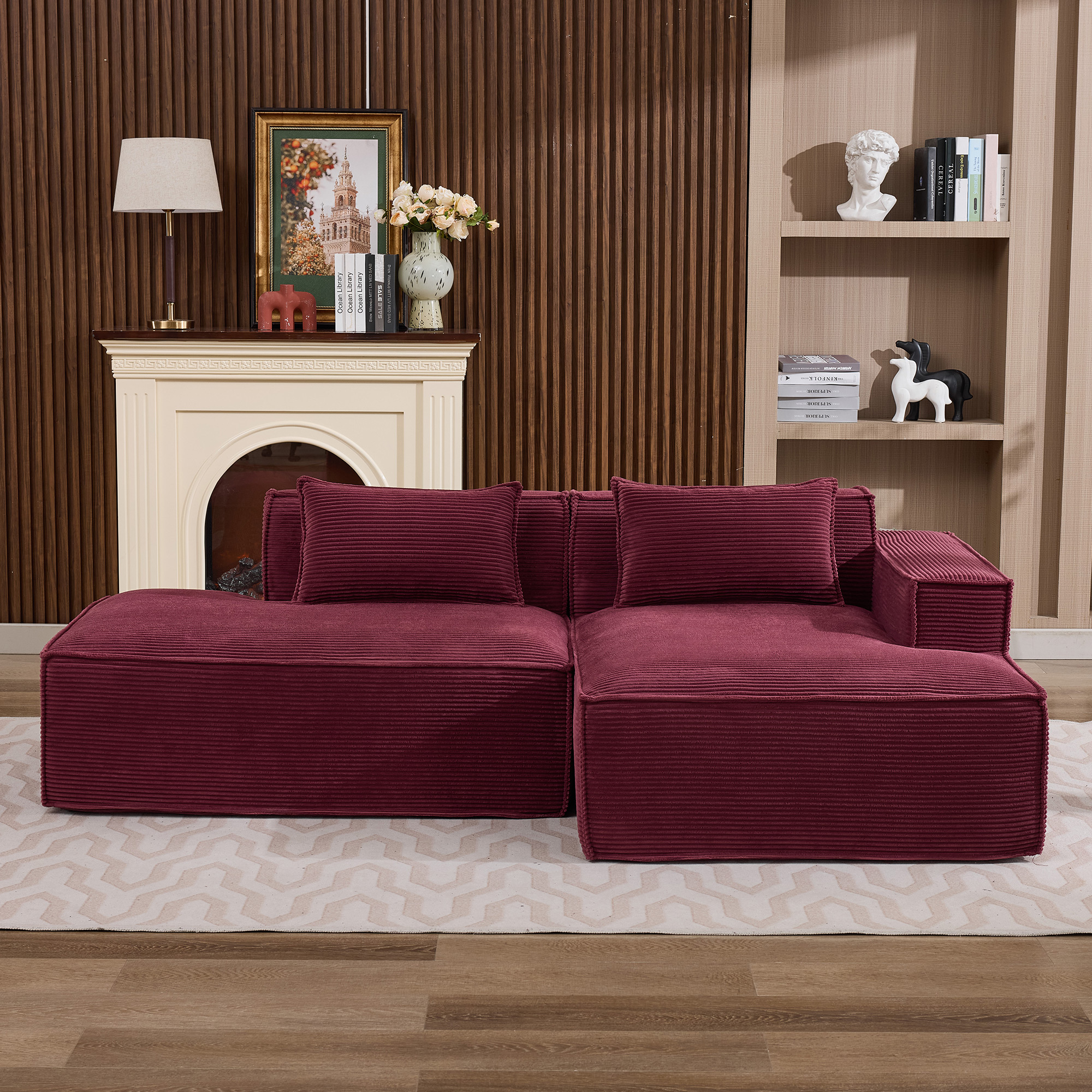 235 cm wide economy textile sofa with two cushions + feather bag - modern, simple and comfortable so