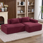 235 cm wide economy textile sofa with two cushions + feather bag - modern, simple and comfortable so - Image 6