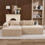 235 cm wide economy textile sofa with two cushions + feather bag - modern, simple and comfortable so