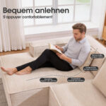 235 cm wide economy textile sofa with two cushions + feather bag - modern, simple and comfortable so - Image 3