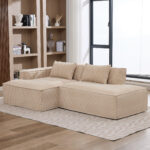 235 cm wide economy textile sofa with two cushions + feather bag - modern, simple and comfortable so - Image 6