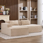 235 cm wide economy textile sofa with two cushions + feather bag - modern, simple and comfortable so - Image 9