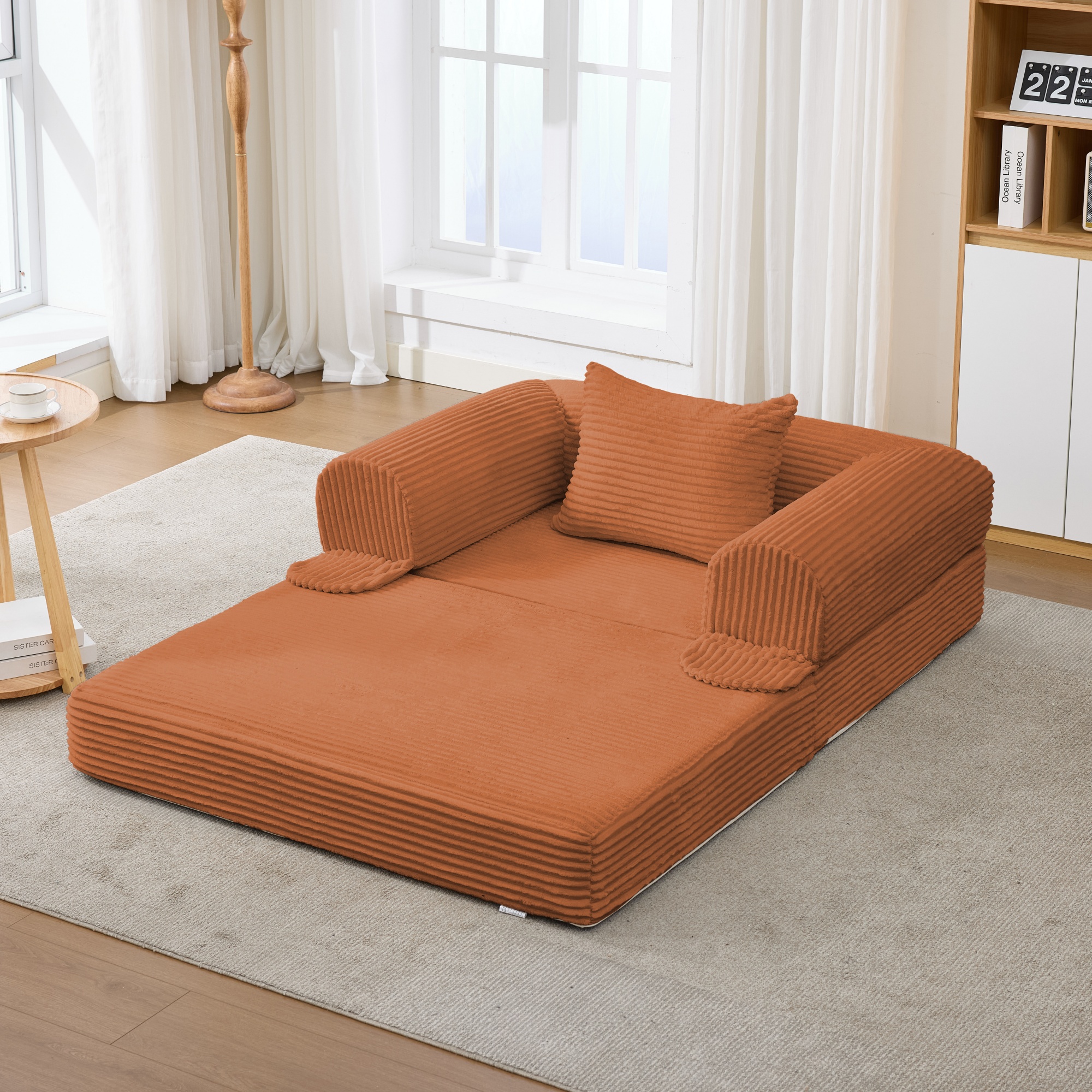 Modulares Cord Sofa Set 1-Sitzer + 2-Sitzer, Boden-Sofa ohne Rahmen, Dick gepolsterte Sitzbank aus S