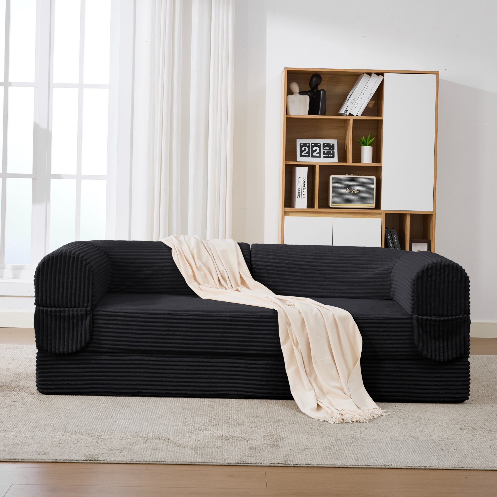 Modulares Cord Sofa Set 1-Sitzer + 2-Sitzer, Boden-Sofa ohne Rahmen, Dick gepolsterte Sitzbank aus S