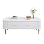 Coffee Table with Drawers, Curved Corners, Living Room Table with Wavy Sides, Golden Handles - Image 22