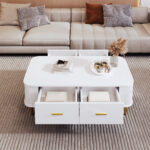Coffee Table with Drawers, Curved Corners, Living Room Table with Wavy Sides, Golden Handles - Image 5