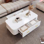 Coffee Table with Drawers, Curved Corners, Living Room Table with Wavy Sides, Golden Handles - Image 6