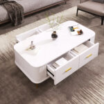 Coffee Table with Drawers, Curved Corners, Living Room Table with Wavy Sides, Golden Handles - Image 7