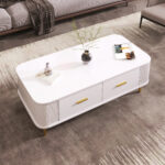 Coffee Table with Drawers, Curved Corners, Living Room Table with Wavy Sides, Golden Handles - Image 8