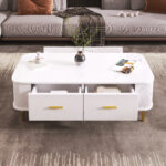 Coffee Table with Drawers, Curved Corners, Living Room Table with Wavy Sides, Golden Handles - Image 9