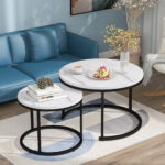 Round Coffee Table 2-Piece Set, Living Room Nesting Round Side Table Set of 2