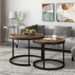 Round Coffee Table 2-Piece Set, Living Room Nesting Round Side Table Set of 2