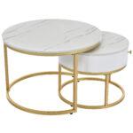 Modern Nesting Coffee Table, High-Gloss Marble Pattern, 2-Piece Round Set - Image 10