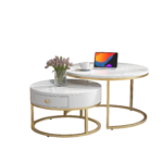 Modern Nesting Coffee Table, High-Gloss Marble Pattern, 2-Piece Round Set - Image 11
