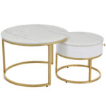 Modern Nesting Coffee Table, High-Gloss Marble Pattern, 2-Piece Round Set - Image 12