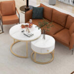 Modern Nesting Coffee Table, High-Gloss Marble Pattern, 2-Piece Round Set - Image 13