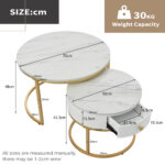 Modern Nesting Coffee Table, High-Gloss Marble Pattern, 2-Piece Round Set - Image 15