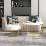 Modern Nesting Coffee Table, High-Gloss Marble Pattern, 2-Piece Round Set - Image 17