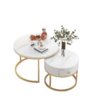 Modern Nesting Coffee Table, High-Gloss Marble Pattern, 2-Piece Round Set - Image 19