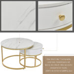 Modern Nesting Coffee Table, High-Gloss Marble Pattern, 2-Piece Round Set - Image 20
