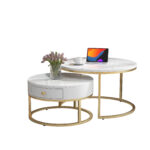 Modern Nesting Coffee Table, High-Gloss Marble Pattern, 2-Piece Round Set - Image 22