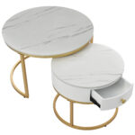 Modern Nesting Coffee Table, High-Gloss Marble Pattern, 2-Piece Round Set - Image 3