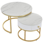 Modern Nesting Coffee Table, High-Gloss Marble Pattern, 2-Piece Round Set - Image 8
