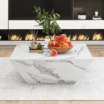 Modern Drum Coffee Table, Trapezoid White Marble Veneer Coffee Table, Living Room Table 70*70*38cm