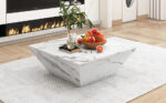 Modern Drum Coffee Table, Trapezoid White Marble Veneer Coffee Table, Living Room Table 70*70*38cm - Image 11