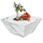 Modern Drum Coffee Table, Trapezoid White Marble Veneer Coffee Table, Living Room Table 70*70*38cm - Image 4
