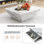 Modern Drum Coffee Table, Trapezoid White Marble Veneer Coffee Table, Living Room Table 70*70*38cm - Image 5