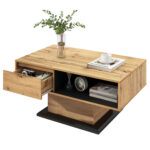 Wood Grain Coffee Table, with One Handleless Drawer, One Storage Compartment and Rear Storage, Double-Sided - Image 10