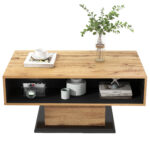 Wood Grain Coffee Table, with One Handleless Drawer, One Storage Compartment and Rear Storage, Double-Sided - Image 14