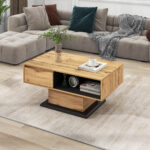 Wood Grain Coffee Table, with One Handleless Drawer, One Storage Compartment and Rear Storage, Double-Sided - Image 2