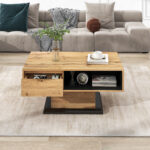 Wood Grain Coffee Table, with One Handleless Drawer, One Storage Compartment and Rear Storage, Double-Sided - Image 4