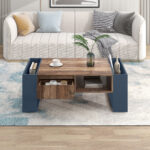 Wood Grain Coffee Table, with One Handleless Drawer, One Storage Compartment and Rear Storage, Double-Sided